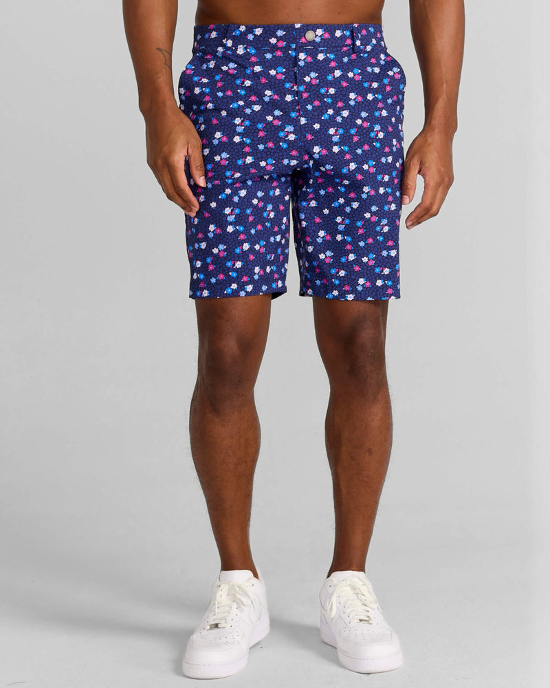 Printed Hanover Pull-On Short Leone in Midnight Navy