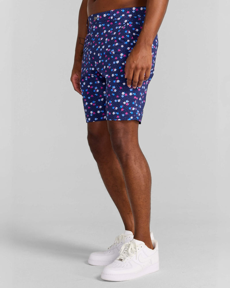 Printed Hanover Pull-On Short Leone in Midnight Navy