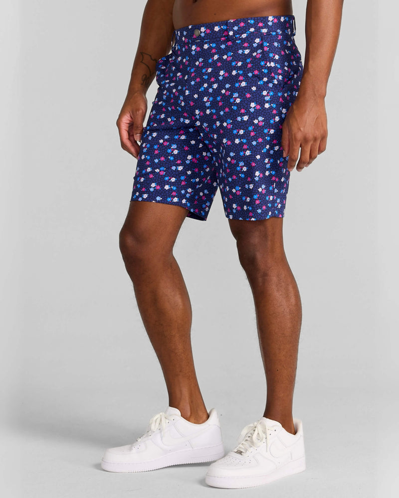 Printed Hanover Pull-On Short Leone in Midnight Navy