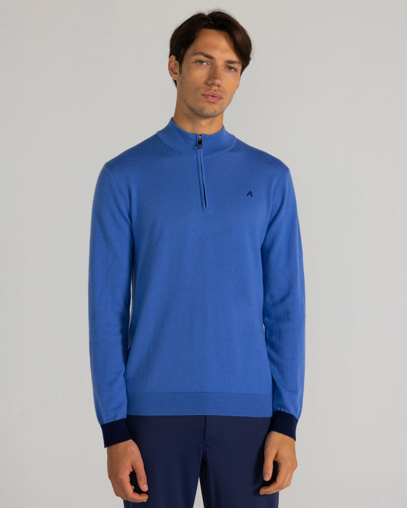 Rowe Merino Quarter Zip in Blue Yonder