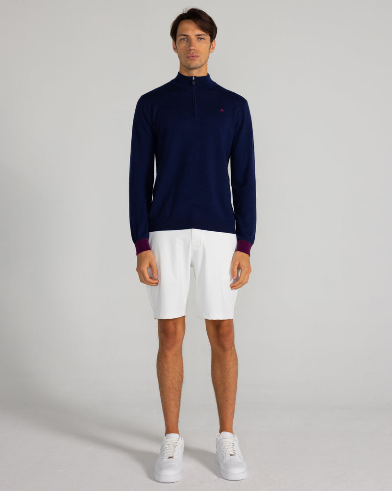 Rowe Merino Quarter Zip in Midnight Navy