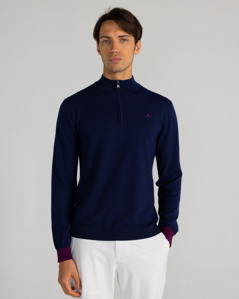 Rowe Merino Quarter Zip in Midnight Navy