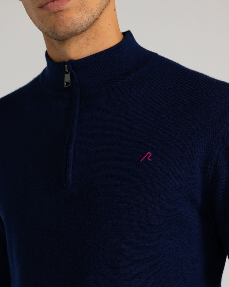 Rowe Merino Quarter Zip in Midnight Navy