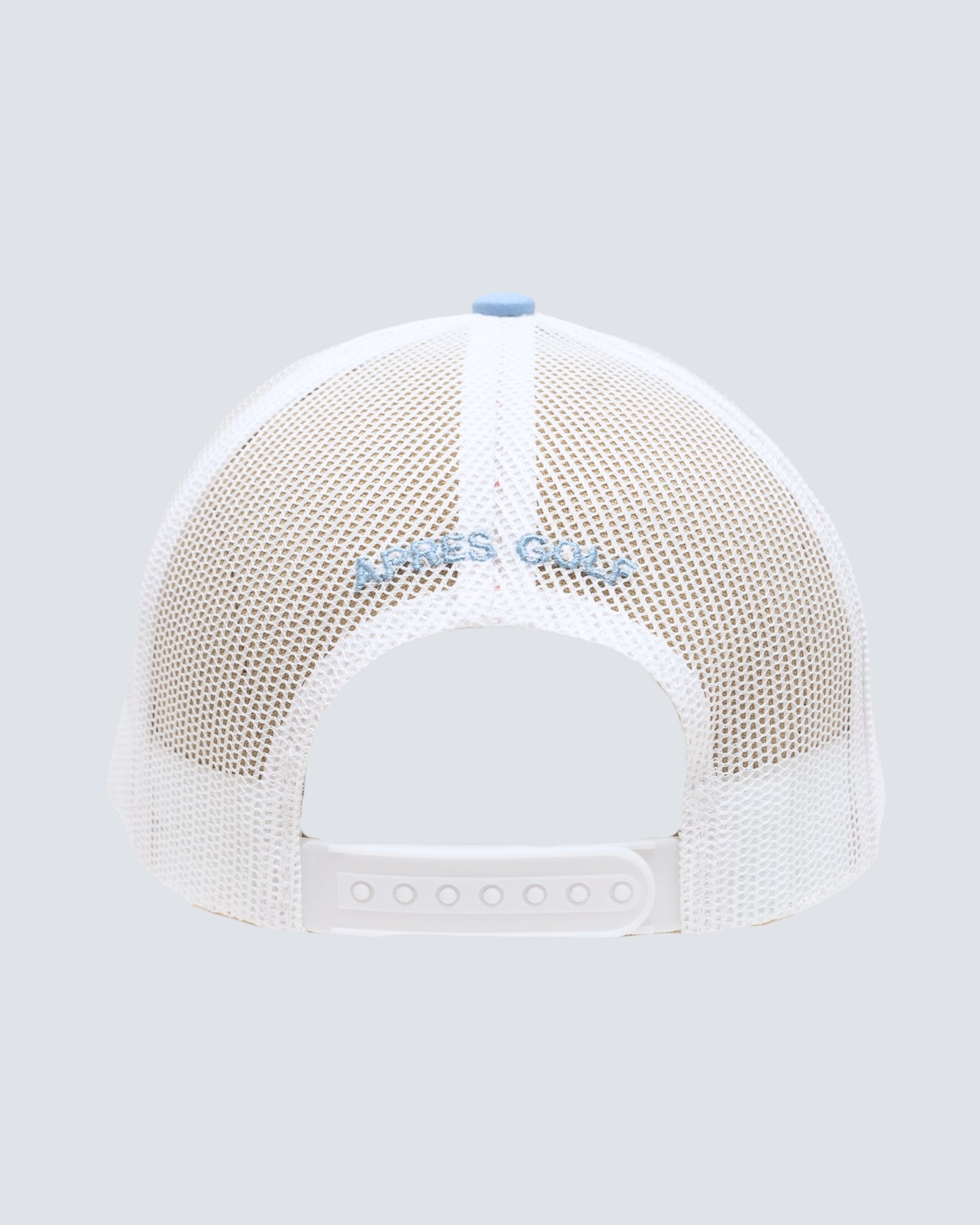 Stitched R Logo 5 Panel Trucker Hat in Blue Horizon