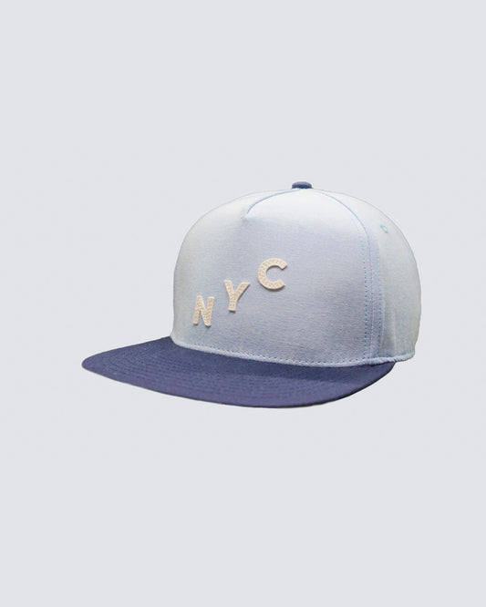 NYC Felt Font 5 Panel Hat in Light Blue