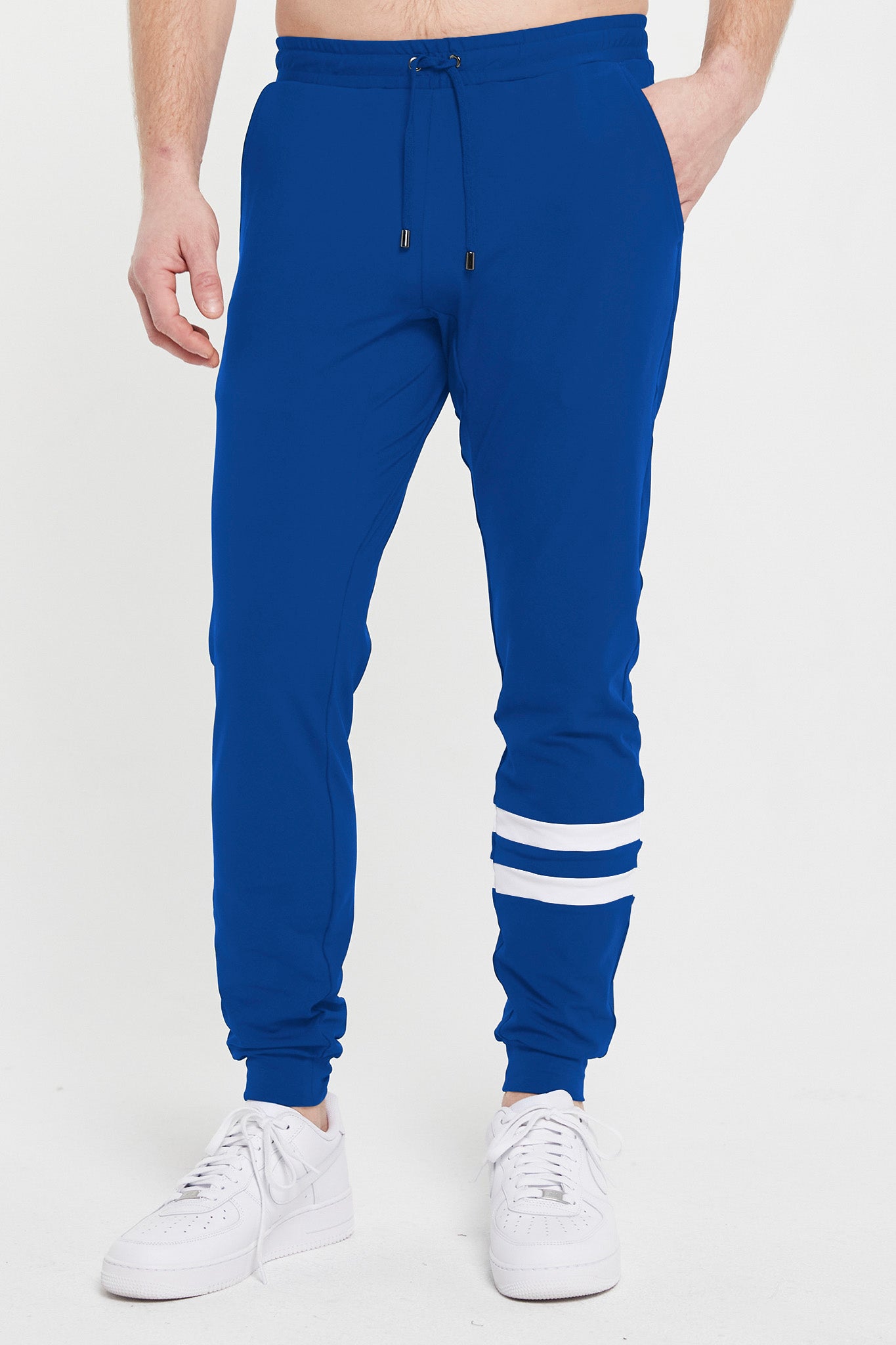 Image of the denton stripe jogger in classic blue